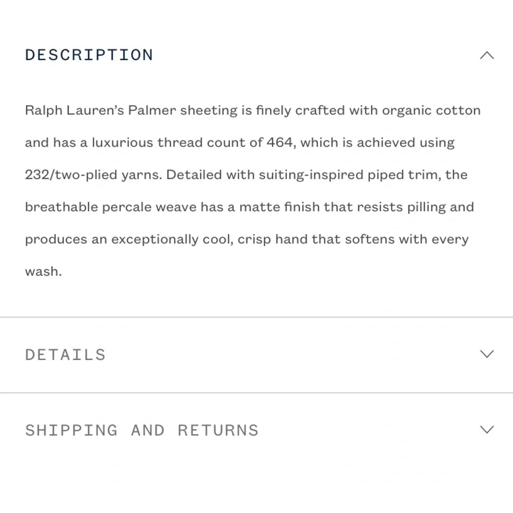 Ralph Lauren Palmer Percale King Flat Sheet 100% Cotton White Navy NWT